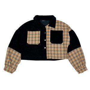 Corduroy Colour Block Plaid Jacket